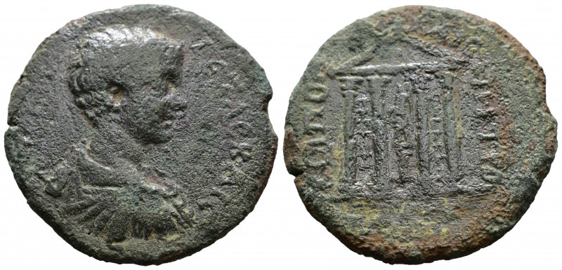 (Bronze, 11.07g 31mm) PONTUS. Neocaesarea. Geta, as Caesar, 198-209. Ae.
 Bare-...