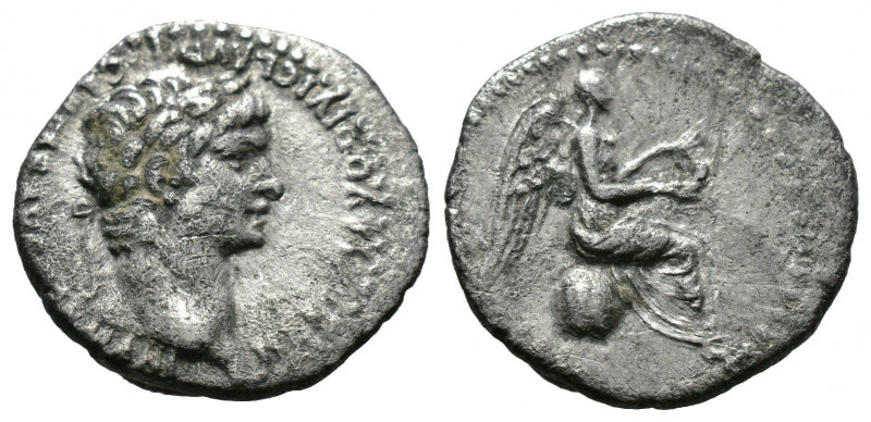 (Silver, 1.64g 16mm) Cappadocia. Caesarea, Nero AR Hemidrachm AD 58-60.
 Laurea...