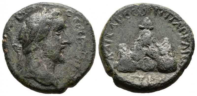 (Bronze, 8.43g 22mm) Antoninus Pius (138-161). Cappadocia, Caesarea. Ae.
 Laure...