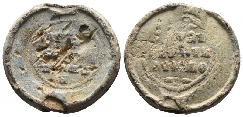 (Lead, 8.36g 21mm)Byzantine Seal circa 7-12 century AD