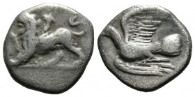 (Silver.2.63g 17mm) Sikyonia, Sikyon AR Hemidrachm. Circa 330-280 BC. 
Chimera advancing to left / Dove flying to left.