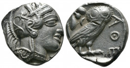 (Silver. 17.01g 25mm) ATTICA. Athens. Tetradrachm (Circa 454-404 BC). AR
Helmeted head of Athena right, with frontal eye.
Rev: AΘE./ Owl standing ri...