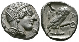 (Silver. 17.11g 25mm) ATTICA. Athens. Tetradrachm (Circa 454-404 BC). AR
Helmeted head of Athena right, with frontal eye.
Rev: AΘE./ Owl standing ri...