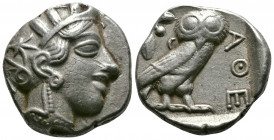 (Silver.16.91g 24mm) ATTICA. Athens. Tetradrachm (Circa 454-404 BC). AR
Helmeted head of Athena right, with frontal eye.
Rev: AΘE./ Owl standing rig...