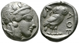 (Silver. 17.11g 23mm) ATTICA. Athens. Tetradrachm (Circa 454-404 BC). AR
Helmeted head of Athena right, with frontal eye.
Rev: AΘE./ Owl standing ri...