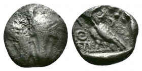 (Silver. 0.69g mm) Attica, Athens AR Obol. Circa 510-500/490 BC. 
Helmeted head of Athena right / Owl standing left, head facing; olive-sprig behind;...