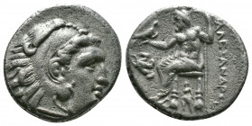(Silver. 3.99g 18mm) Kingdom of Macedon, Alexander III 'the Great' AR Drachm. circa 318-301 BC.
Head of Herakles right, wearing lion's skin
Rev: Zeu...
