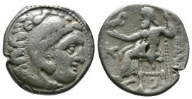 (Silver 4.00g 18mm) Kingdom of Macedon, Alexander III 'the Great' AR Drachm. circa 318-301 BC.
Head of Herakles right, wearing lion's skin
Rev: Zeus...