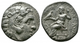 (Silver. 3.77g 17mm) Kingdom of Macedon, Alexander III 'the Great' AR Drachm. circa 318-301 BC.
Head of Herakles right, wearing lion's skin
Rev: Zeu...