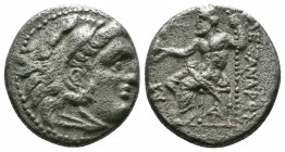 (Silver. 3.99g 17mm) Kingdom of Macedon, Alexander III 'the Great' AR Drachm. circa 318-301 BC.
Head of Herakles right, wearing lion's skin
Rev: Zeu...