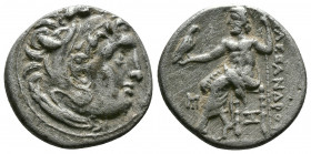 (Silver.4.05g 18mm) Kingdom of Macedon, Alexander III 'the Great' AR Drachm. circa 318-301 BC.
Head of Herakles right, wearing lion's skin
Rev: Zeus...
