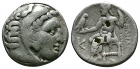 (Silver.4.09g 19mm) Kingdom of Macedon, Alexander III 'the Great' AR Drachm. circa 318-301 BC.
Head of Herakles right, wearing lion's skin
Rev: Zeus...