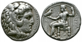 (Silver.16.87g 27mm) Kings of Macedon. Alexander III the Great 336-323 BC. Tetradrachm AR 
Head of Herakles right, wearing lion skin
Rev: Zeus Aëtop...