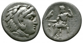 (Silver.4.06g 18mm) Kingdom of Macedon, Alexander III 'the Great' AR Drachm. circa 318-301 BC.
Head of Herakles right, wearing lion's skin
Rev: Zeus...