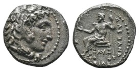 (Silver.0.69g 11mm) KINGS OF MACEDON. Alexander III \'the Great\' (336-323 BC). Obol. \'Babylon\'.
Head of Herakles right, wearing lion skin.
Rev: Z...