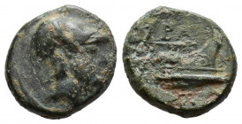 (Bronze.1.52g 12mm) Macedonian Kingdom. Demetrios I Poliorketes. 306-283 B.C. AE
Head of Demetrios right/ Prow of galley right