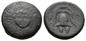 (Bronze.4.54g 18mm) KINGS OF MACEDON, Philip III Arrhidaios (Circa 323-317 BC)
Macedonian shield, with facing gorgoneion on boss.
Rev: Helmet
