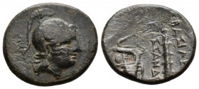 (Bronze.3.44g 18mm) Kings of Macedon. Kassander 306-297 BC. 
Helmeted head of Athena to right
Rev: club right and bow in bowcase left
