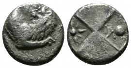 (Silver.2.05g 13mm) THRACE. Chersonesos. Hemidrachm (Circa 386-338 BC).
Forepart of lion right, head left.
Rev: Quadripartite incuse square,