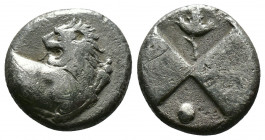 (Silver.2.14g 13mm) THRACE. Chersonesos. Hemidrachm (Circa 386-338 BC).
Forepart of lion right, head left.
Rev: Quadripartite incuse square,