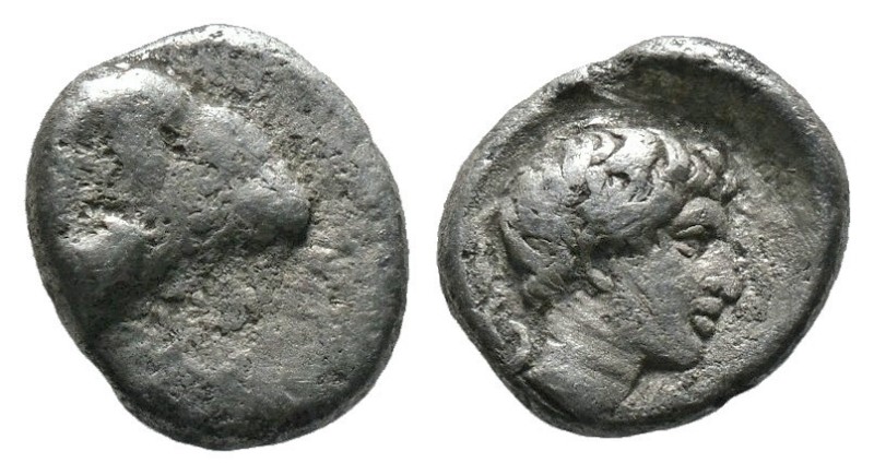 (Silver.0.40g 8mm) Troas, Kebren AR Obol. c. 387-310.
Youthful male head right....