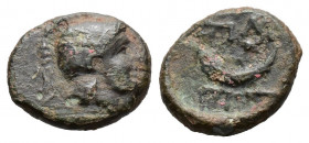 (Bronze. 0.97g 11mm) TROAS. Sigeion. Ae (4th-3rd centuries BC).
Helmeted head of Athena right.
Rev: Crescent left within linear square.
