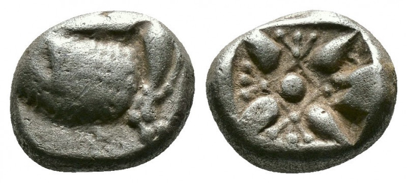 (Silver.1.14g 9mm) Ionia. Miletos 550-400 BC. Diobol AR
Forepart of lion left
...