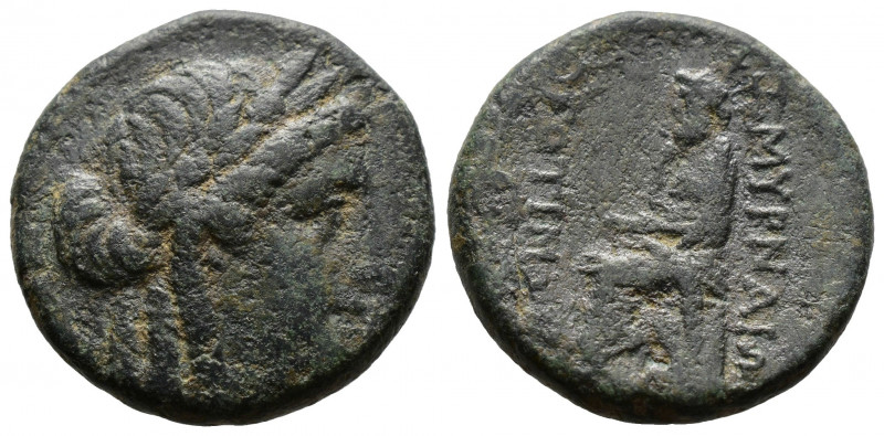 (Bronze.7.45g 21mm) IONIA. Smyrna. Ae (Circa 105-95 BC). 
 Laureate head of Apo...