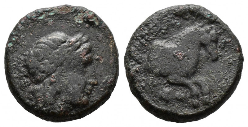 (Bronze. 2.66g 14mm) IONIA, Kolophon (Circa 330-285 BC)
Laureate head of Apollo...