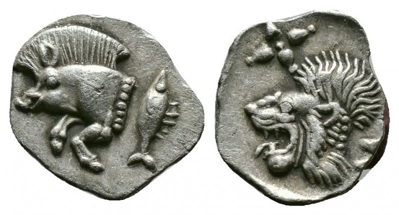 (Silver.0.38g 11mm) MYSIA. Kyzikos. Obol (Circa 525-475 BC).
Forepart of boar l...