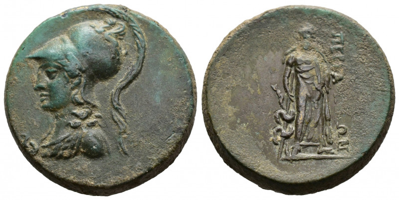 (Bronze.9.99g 24mm) MYSIA. Pergamon. (2nd-1st century BC). AE.
Helmeted and arm...