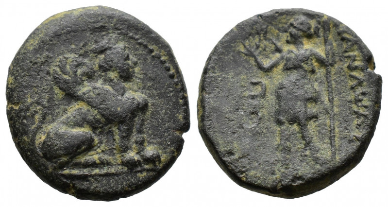 (Bronze.4.00g 17mm) PAMPHYLIA, Perge. Circa 260-230 BC. AE
Sphinx seated right,...