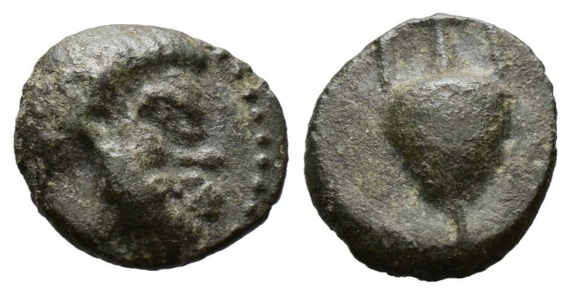 (Bronze.0.70g 10mm) CILICIA. Nagidos. Ae (Circa 400-380 BC).
Bearded head of Pa...