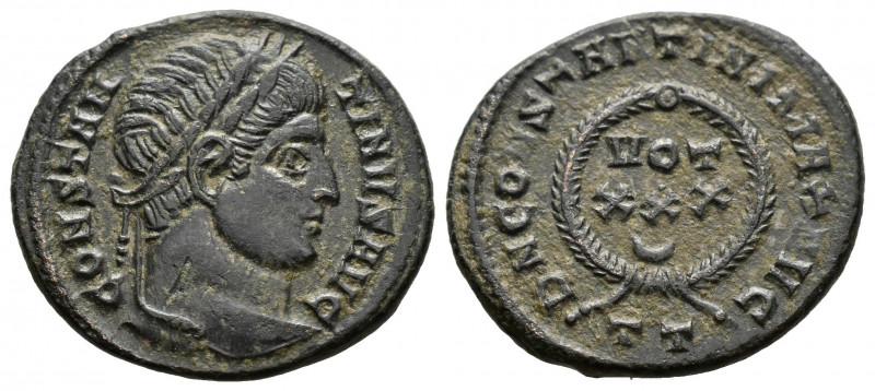 (Bronze, 3.00g 20mm) CONSTANTINE I (307/10-337). Follis. Ticinum. 
 Laureate he...