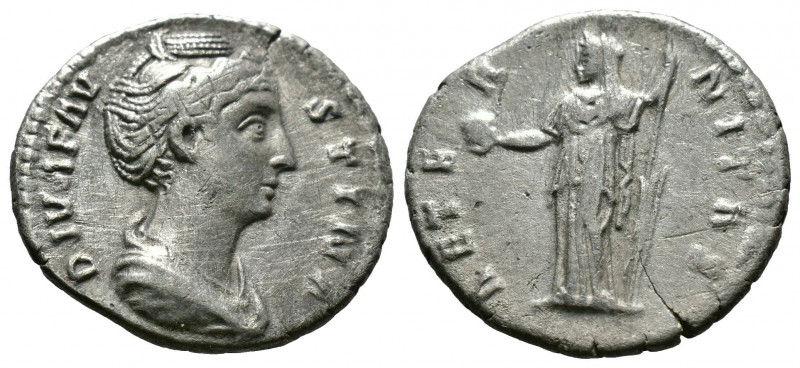 (Silver, 3.01g 19mm) FAUSTINA I (Augusta, 138-140). Denarius. Rome. 
 Draped bu...