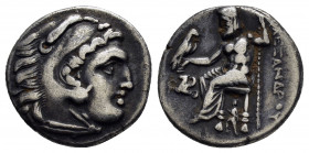 KINGS of MACEDON. Alexander III The Great.(336-323 BC).Lampsakos.Drachm. 

Obv : Head of Herakles right, wearing lion skin.

Rev : AΛΕΞΑΝΔΡΟΥ.
Zeus se...