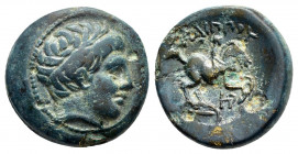 KINGS of MACEDON. Alexander III The Great.(336-323 BC).Ae.

Obv : Diademed head of Apollo right.

Rev : ΑΛΕΞΑΝΔ.
Horse galloping right, below horse, t...