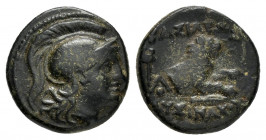 KINGS of THRACE.Lysimachos.(305-281 BC).Ae.

Obv : Helmeted head of Athena right.

Rev : ΒΑΣΙΛΕΟΣ ΛΥΣΙΜΑΧΟΥ.
Forepart of a lion right, in left field k...