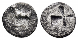 THRACE. Byzantion.(Circa 340-320 BC).1/4 Siglos.

Obv :

Rev :

Condition : Fine. 

Weight : 0.82 gr
Diameter : 10 mm