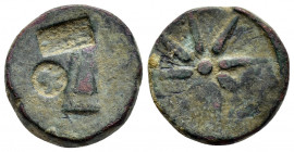PONTUS. Uncertain. Time of Mithradates VI.(Circa 130-100 BC). Ae.

Obv : Bow in bow case; countermark: helmet within incuse circle and trident.

Rev :...