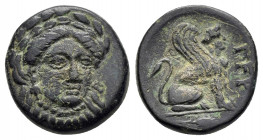 TROAS. Gergis.(4th century BC).Ae.

Obv : Laureate head of Sibyl Herophile facing slightly right.

Rev : ΓΕΡ.
Sphinx seated right.
SNG Ashmolean 1147;...