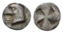 AEOLIS. Kyme.(Circa 480-450 BC).Hemiobol.

Obv : KY.
Head of eagle left.

Rev : Granulated mill-sail pattern.
SNG Aulock 1623; SNG Copenhagen 31; Klei...
