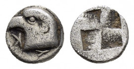 AEOLIS. Kyme.(Circa 450-400 BC).Hemiobol.

Obv : K - Y.
Head of eagle left.

Rev : Quadripartite incuse square.
SNG Aulock 1623.

Condition : Good ver...