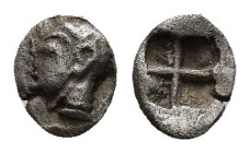 IONIA.Kolophon.(6th century BC).Tetartemorion.

Obv : Archaic head of Apollo left.

Rev : Quadripartite incuse square.
SNG Kayhan I 354. 

Condition :...