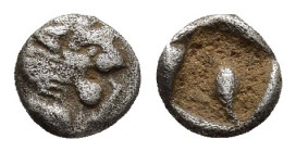 IONIA. Miletos or Mylasa.(Circa 5th Century BC).Tetartemorion.

Obv : Lion head right.

Rev : Bird right in incuse square.
Klein 431; SNG Kayhan 940-9...