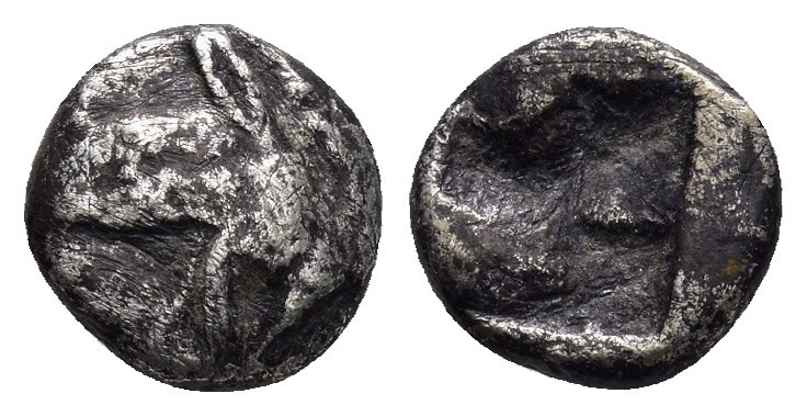 IONIA.Phokaia.(Circa 530-510 BC).Obol.

Obv : Head of griffin left.

Rev : Quadr...