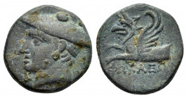 IONIA. Phokaia.(Circa 350-300 BC).Ae.

Obv : Head of Hermes left, wearing petasos.

Rev : ΦΩKAEΩN.
Forepart of griffin left.
BMC 101.

Condition : Goo...