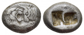 KINGS of LYDIA. Kroisos (Circa 564-539 BC).Sardeis.Siglos.

Obv : Confronted foreparts of lion and bull.

Rev : Two incuse square punches.
SNG Ka...