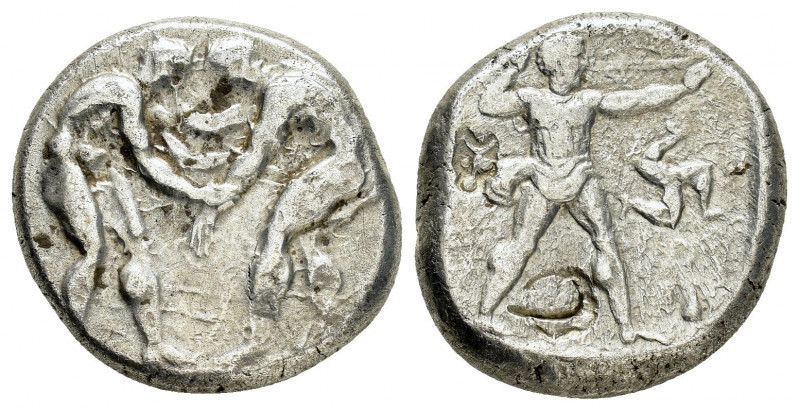 PAMPHYLIA. Aspendos.(Circa 380-325 BC).Stater.

Obv : Two wrestlers grappling; Β...