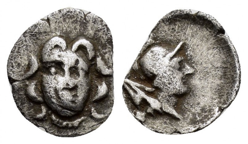 PISIDIA. Selge.(Circa 350-300 BC).Obol.

Obv : Facing gorgoneion.

Rev : Helmete...